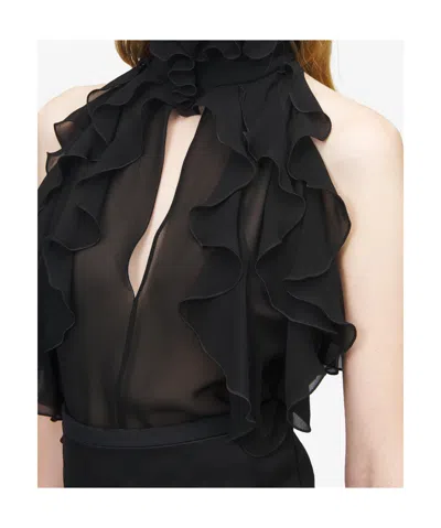 Alexander Mcqueen Cut-out Top In Silk Georgette With Ruffles Tops Black
