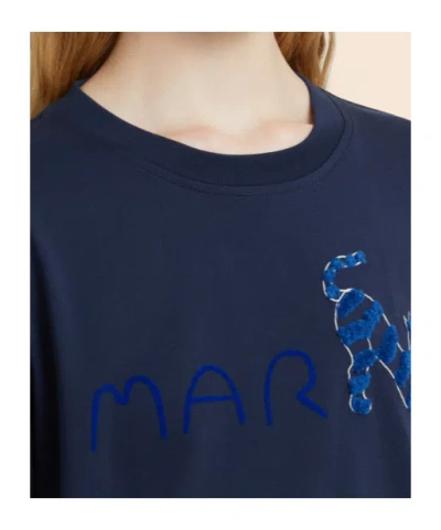 Marni Animal Alphabet Logo Deep Blue Cotton T-shirt In Animal Print
