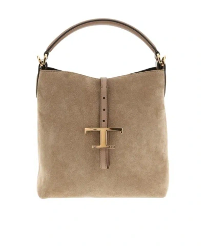 Tod's T Mini Bucket Bag Adjustable Strap Top Handle In Nude
