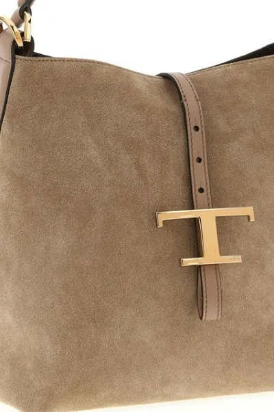 Tod's T Mini Bucket Bag Adjustable Strap Top Handle In Nude