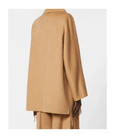 Max Mara Abilita Fringed Camel Hair Belted Cape Jacket In Brown