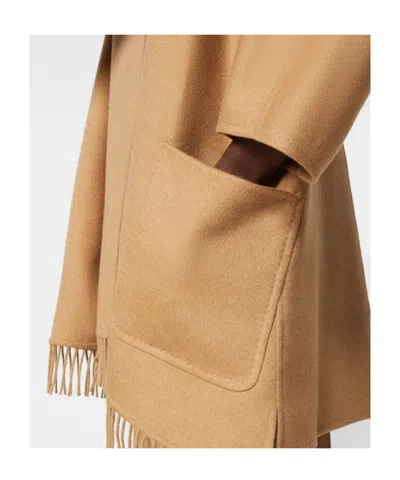 Max Mara Abilita Fringed Camel Hair Belted Cape Jacket In Brown