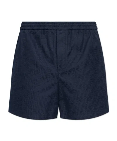 Balmain Small Monogram Cotton Pyjama Shorts In Blue