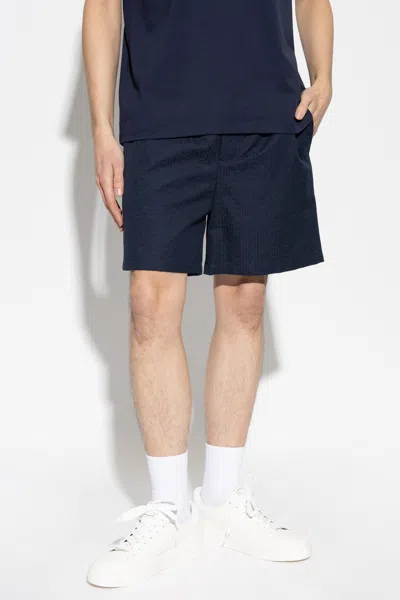 Balmain Small Monogram Cotton Pyjama Shorts In Blue