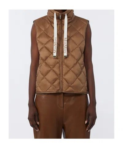 Max Mara Stand-up Collar Down Vest In Brown