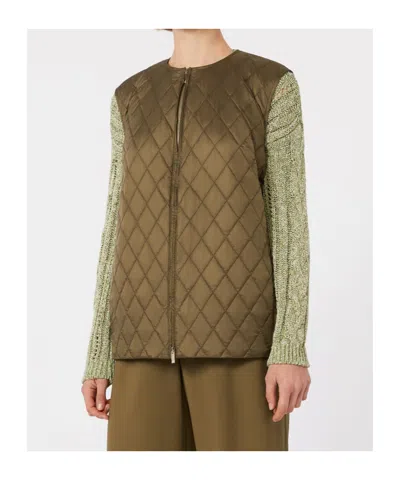Max Mara Two-in-one Wool And Silk Quilted Jacket In Green