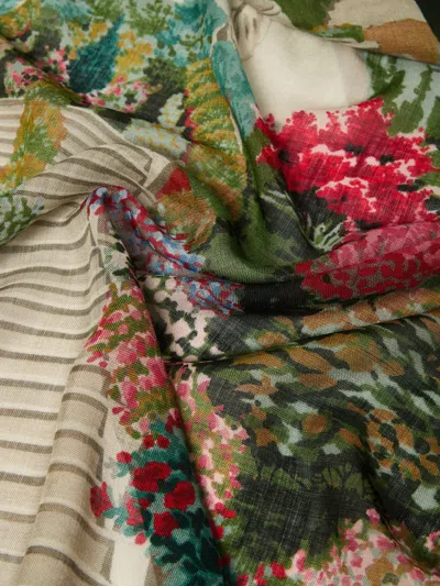 Max Mara Oversized Scarf In Printed Silk And Wool In Multi