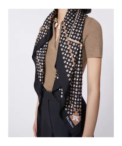 Max Mara Printed Silk Oversized Scarf In Black