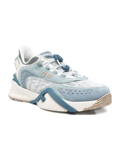 Fendi Flow Mesh Sneakers Perforated Design Rubber Sole In Blue