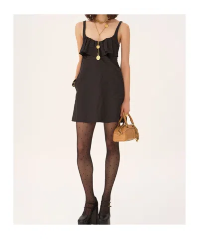 Chloé Mini Dress Without Sleeves In Washed Technical Satin In Black