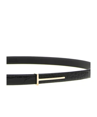 Tom Ford Slim T Leather Belt In Black
