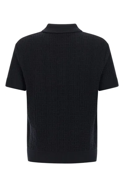 Balmain Textured Black Knitted Polo With Classic Collar In Multi