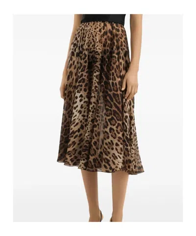 Dolce & Gabbana Patterned Skirt In Brown