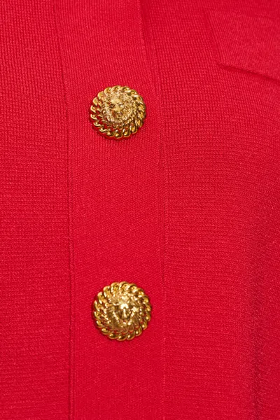 Balmain Buttoned Strong-shoulder Knit Crop Jacket In Red
