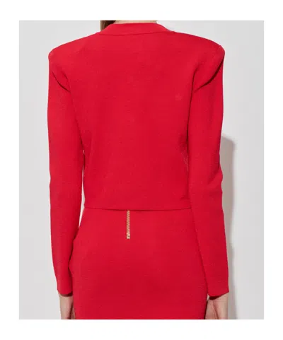 Balmain Buttoned Strong-shoulder Knit Crop Jacket In Red