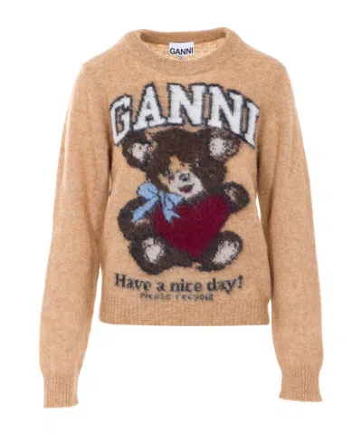 Ganni Printed Alpaca Wool Blend Sweater In Neutral