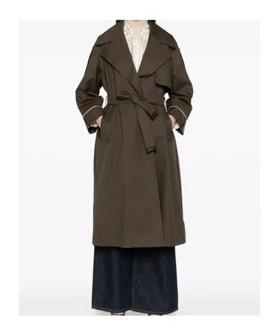 Max Mara Collared Trench Coat In Brown