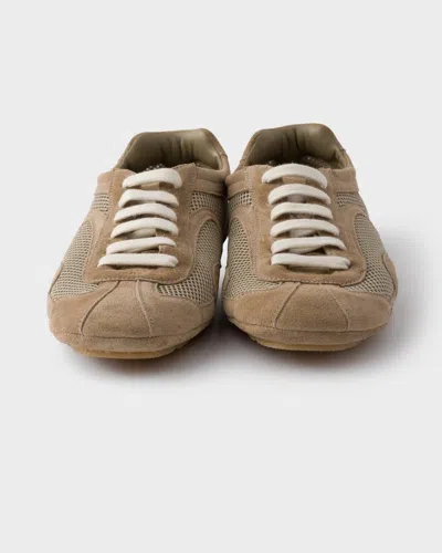 Prada Montecarlo Re-edition 2005 Sneaker Aus Veloursleder Und Mesh In Brown