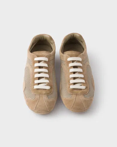 Prada Montecarlo Re-edition 2005 Sneaker Aus Veloursleder Und Mesh In Brown