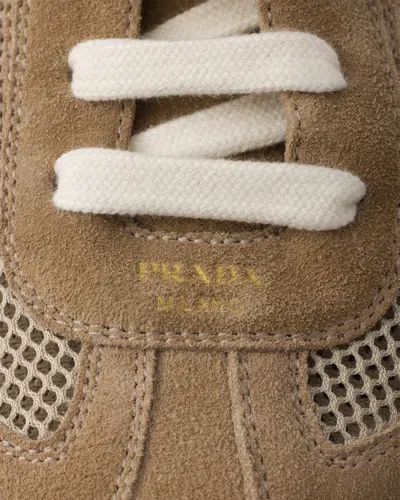 Prada Montecarlo Re-edition 2005 Sneaker Aus Veloursleder Und Mesh In Brown