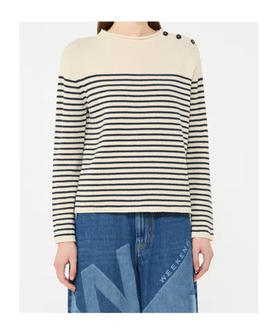 Weekend Max Mara Striped-pattern Button Sweater In White