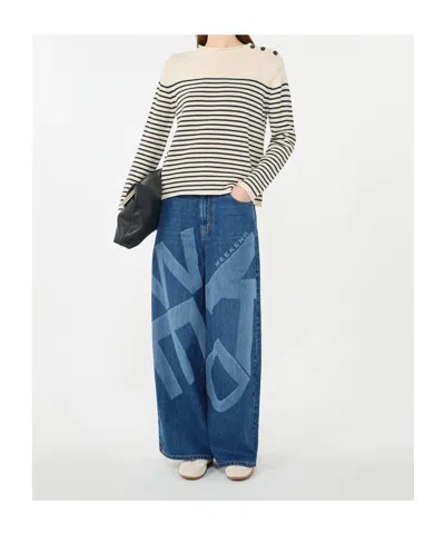 Weekend Max Mara Striped-pattern Button Sweater In White