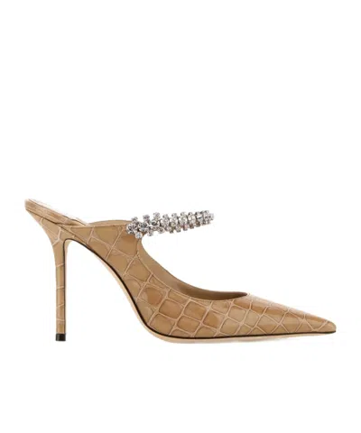 Jimmy Choo Embossed-print Embellishment Mules In Metallic