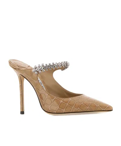 Jimmy Choo Embossed-print Embellishment Mules In Metallic