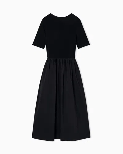 Emporio Armani Midi Dress Gathered Skirt Round Neckline In Black