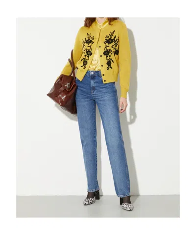 Maxco. Floral-embroidered Cardigan In Yellow