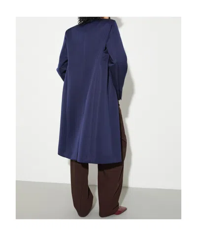 Maxco. Double-breasted Satin Coat In Blue