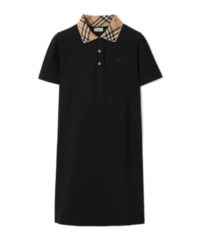 Burberry Check Collar Cotton Polo Shirt Dress In Black