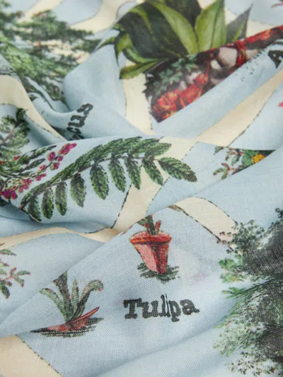 Max Mara Oversized Scarf In Printed Silk And Wool In Blue