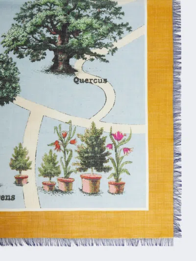 Max Mara Oversized Scarf In Printed Silk And Wool In Blue