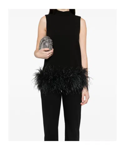 Max Mara Feather-trimmed Top In Black
