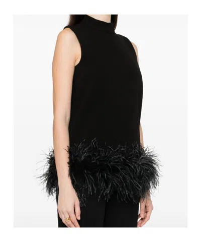 Max Mara Feather-trimmed Top In Black