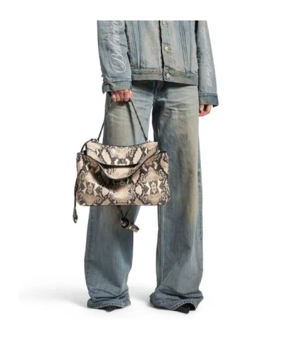 Balenciaga Medium Rodeo Python Print Leather Top Handle Bag In Neutral
