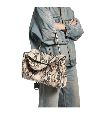 Balenciaga Medium Rodeo Python Print Leather Top Handle Bag In Neutral