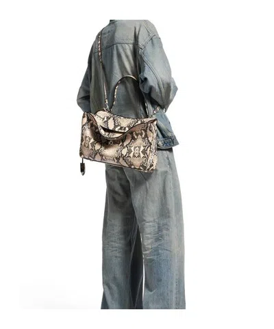 Balenciaga Medium Rodeo Python Print Leather Top Handle Bag In Neutral