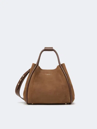 Max Mara Small Nubuck Leather Marine Bag In Brown
