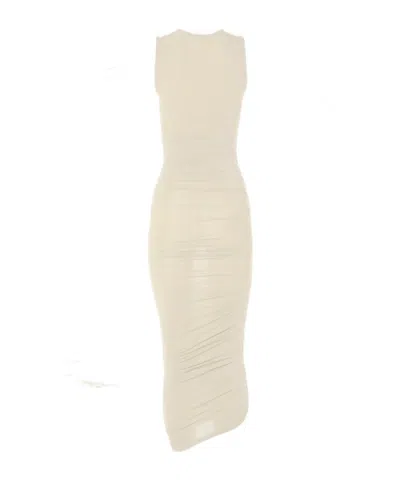 Wolford Sheer Midi Dress Ruched Fitted Silhouette In Neutral