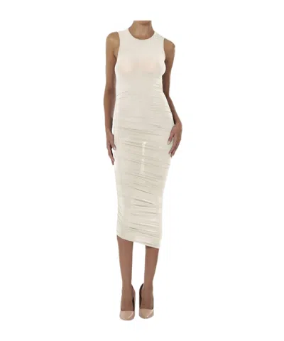 Wolford Sheer Midi Dress Ruched Fitted Silhouette In Neutral
