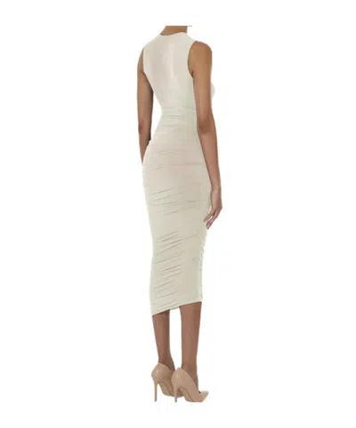 Wolford Sheer Midi Dress Ruched Fitted Silhouette In Neutral