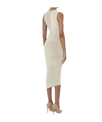 Wolford Sheer Midi Dress Ruched Fitted Silhouette In Neutral