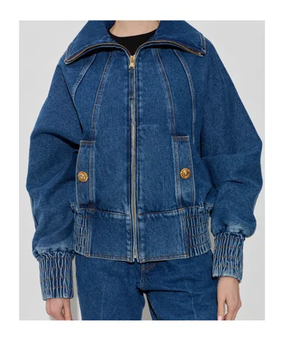 Balmain Long-sleeved Denim Jacket In Blue