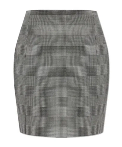 Balmain Checked Mini Skirt In Gray
