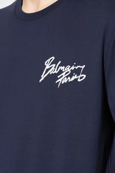 Balmain Printed Cotton T-shirt In Blue