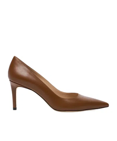 Stuart Weitzman Power Pointed Toe Stiletto Leather Pumps In Brown