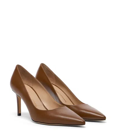 Stuart Weitzman Power Pointed Toe Stiletto Leather Pumps In Brown