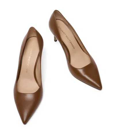 Stuart Weitzman Power Pointed Toe Stiletto Leather Pumps In Brown